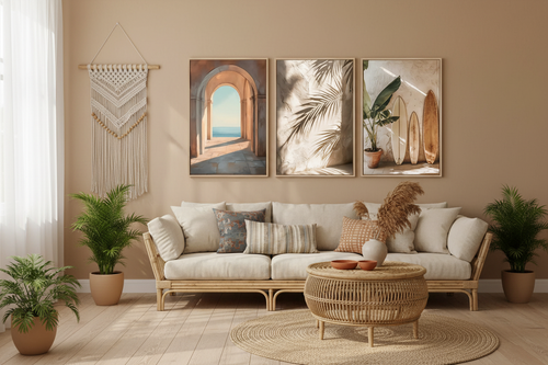 Boho Coastal Triptych – aranżacja wnętrza