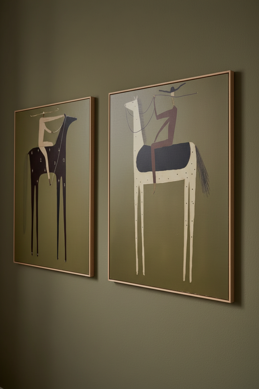 Equestrian poster leaning against wall