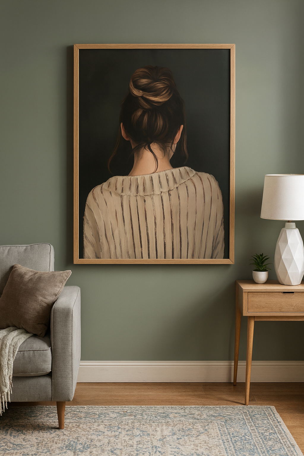 Plakat Silent Bun – Kobieta od Tyłu w Ecru | Quiet Luxury Feminine Portrait Dekoracja Ścienna