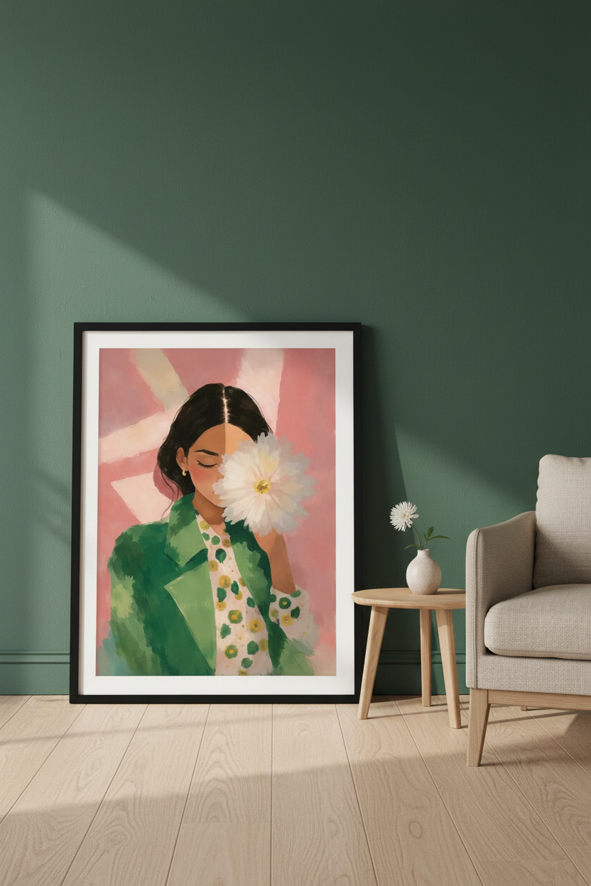 Green Jacket Flower Girl – plakat oparty o ścianę
