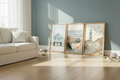 Plakat Coastal Triptych – Nadmorski Spokój | Latarnia Morska Plaża Łódź Dekoracja Ścienna