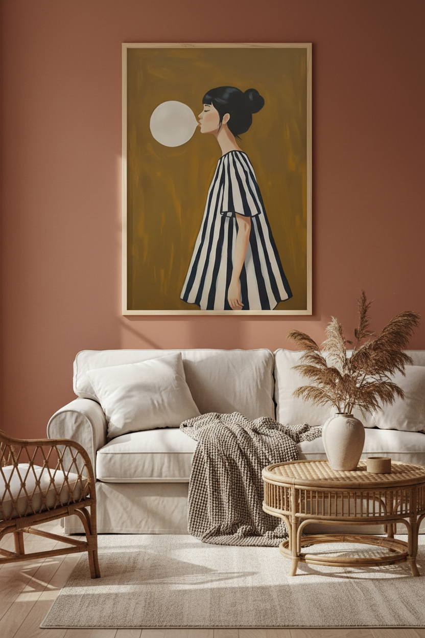 Plakat Bubble Girl – Kobieta z Bańką | Minimalistyczna Ilustracja Dekoracja Ścienna