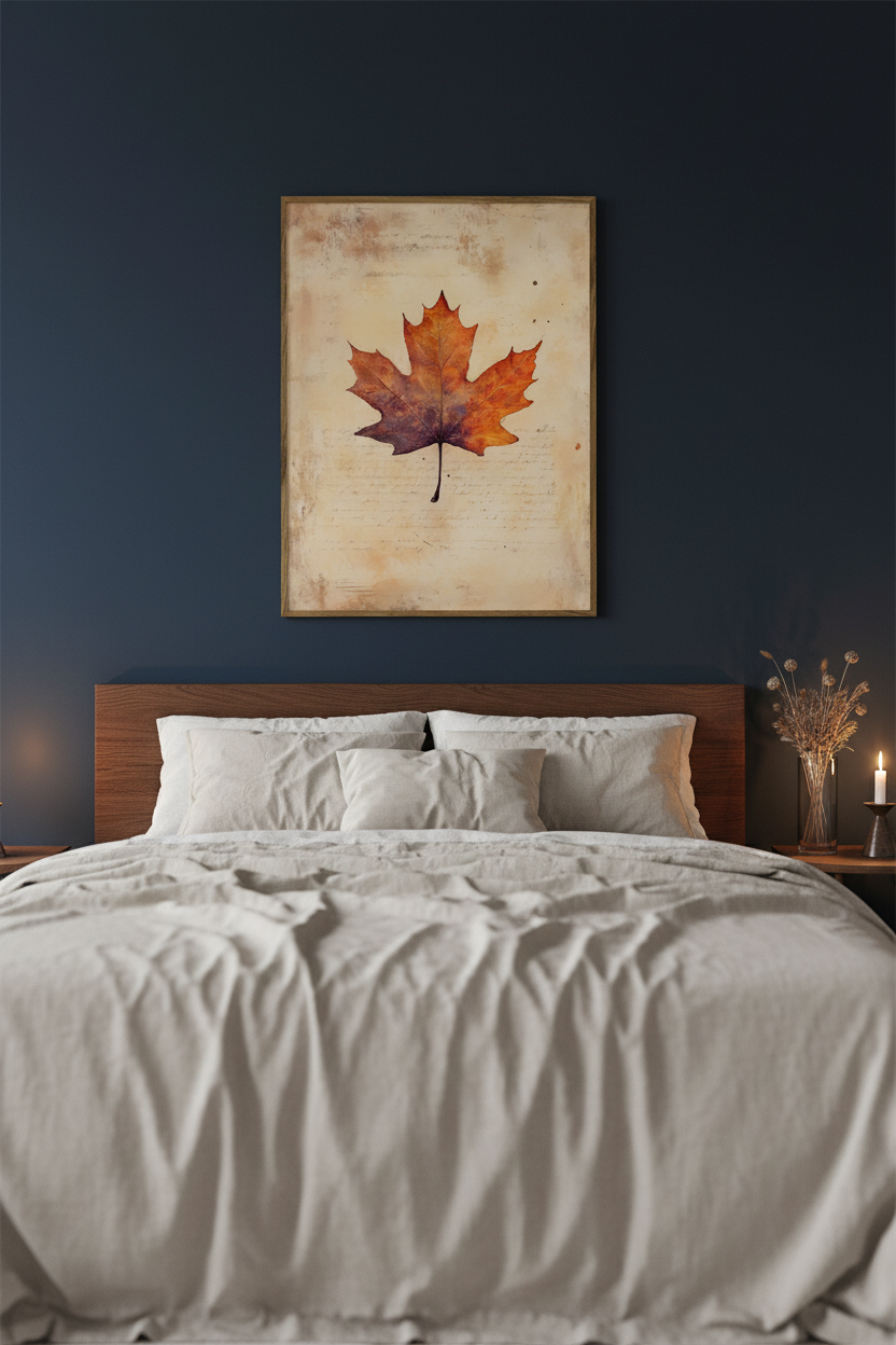Plakat Autumn Maple – Jesienny Liść Klonu | Akwarela Vintage Dekoracja Ścienna