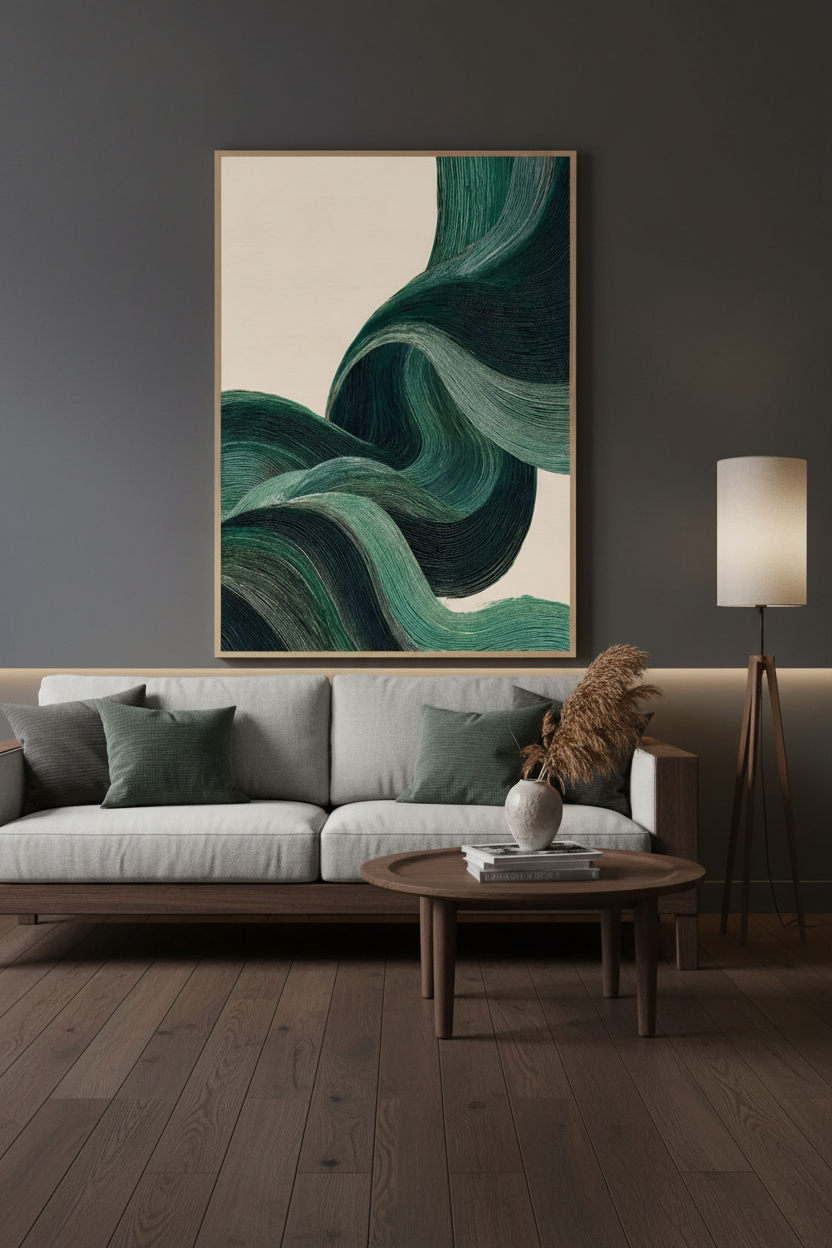 Plakat Emerald Waves – Zielone Fale Abstrakcja | Teksturowana Dekoracja Ścienna