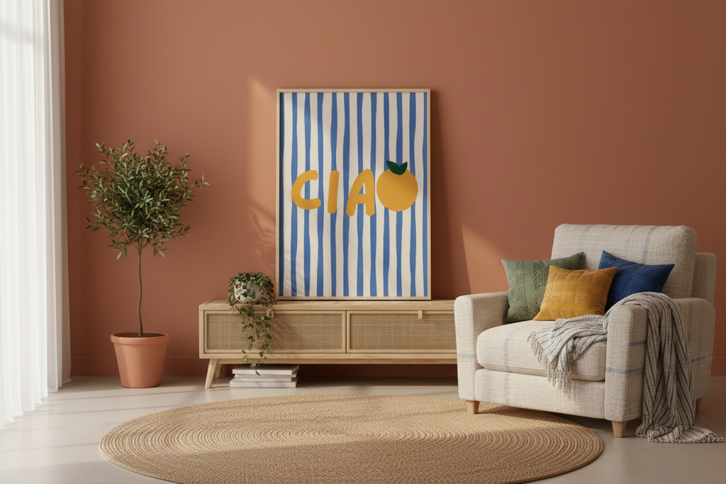 Plakat Ciao Orange – Włoski Letni Nastrój | Mediterranean Retro Dekoracja Ścienna