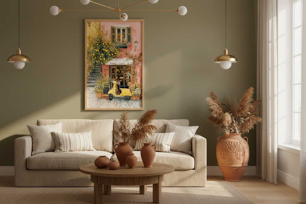 Plakat Italian Street Vespa – Włoska Uliczka z Żółtą Vespą | Dolce Vita Dekoracja Ścienna