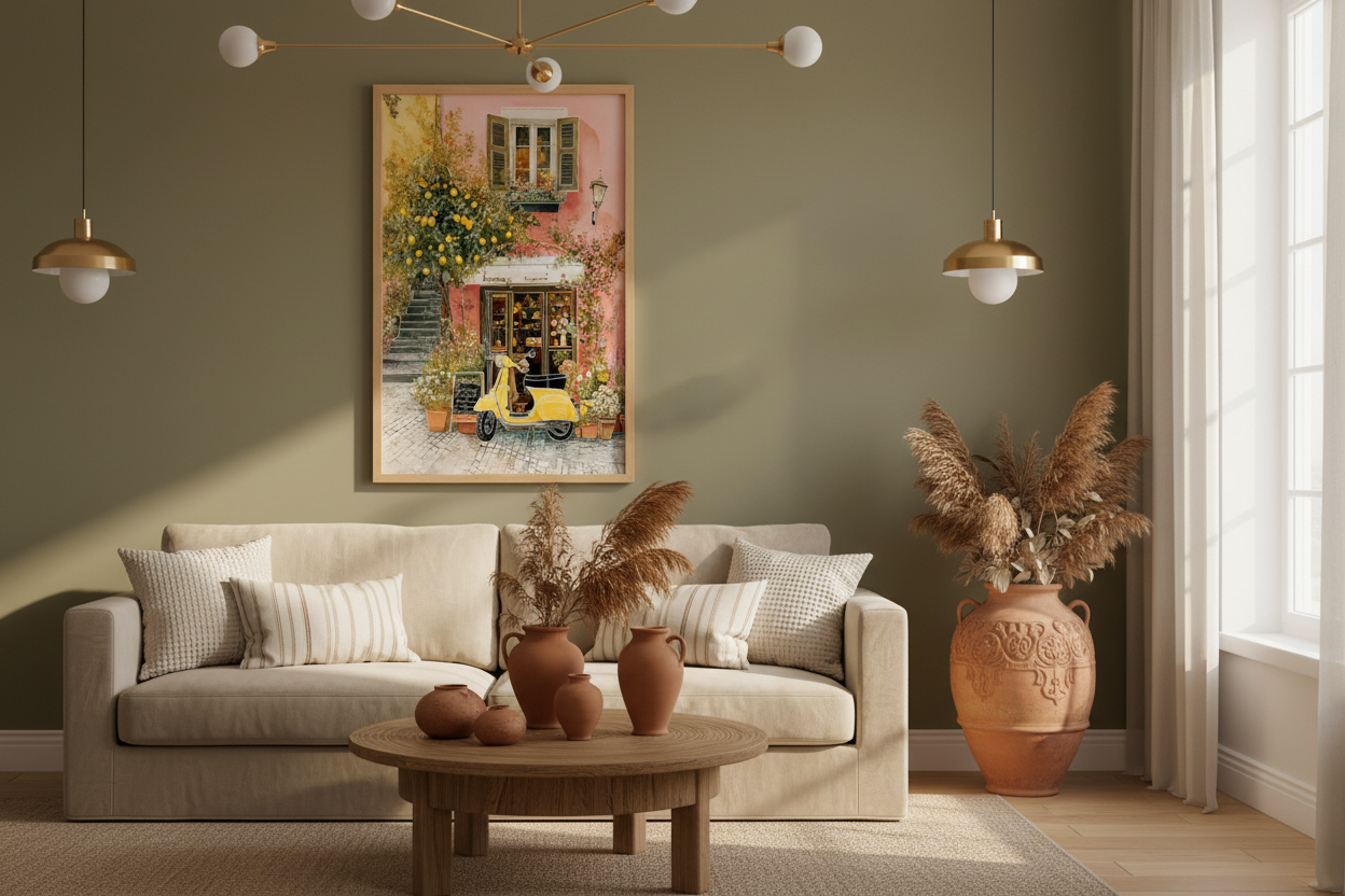 Plakat Italian Street Vespa – Włoska Uliczka z Żółtą Vespą | Dolce Vita Dekoracja Ścienna
