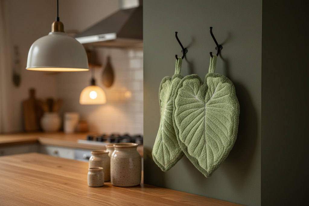 Leaf towels in kitchen interior