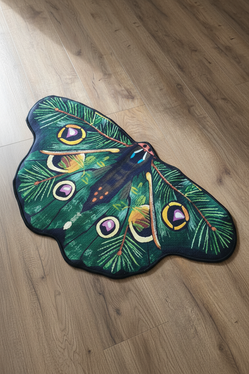 Dywan Emerald Moth – Nocny Motyl w Głębokiej Zieleni | Botaniczny Dywan Dekoracyjny