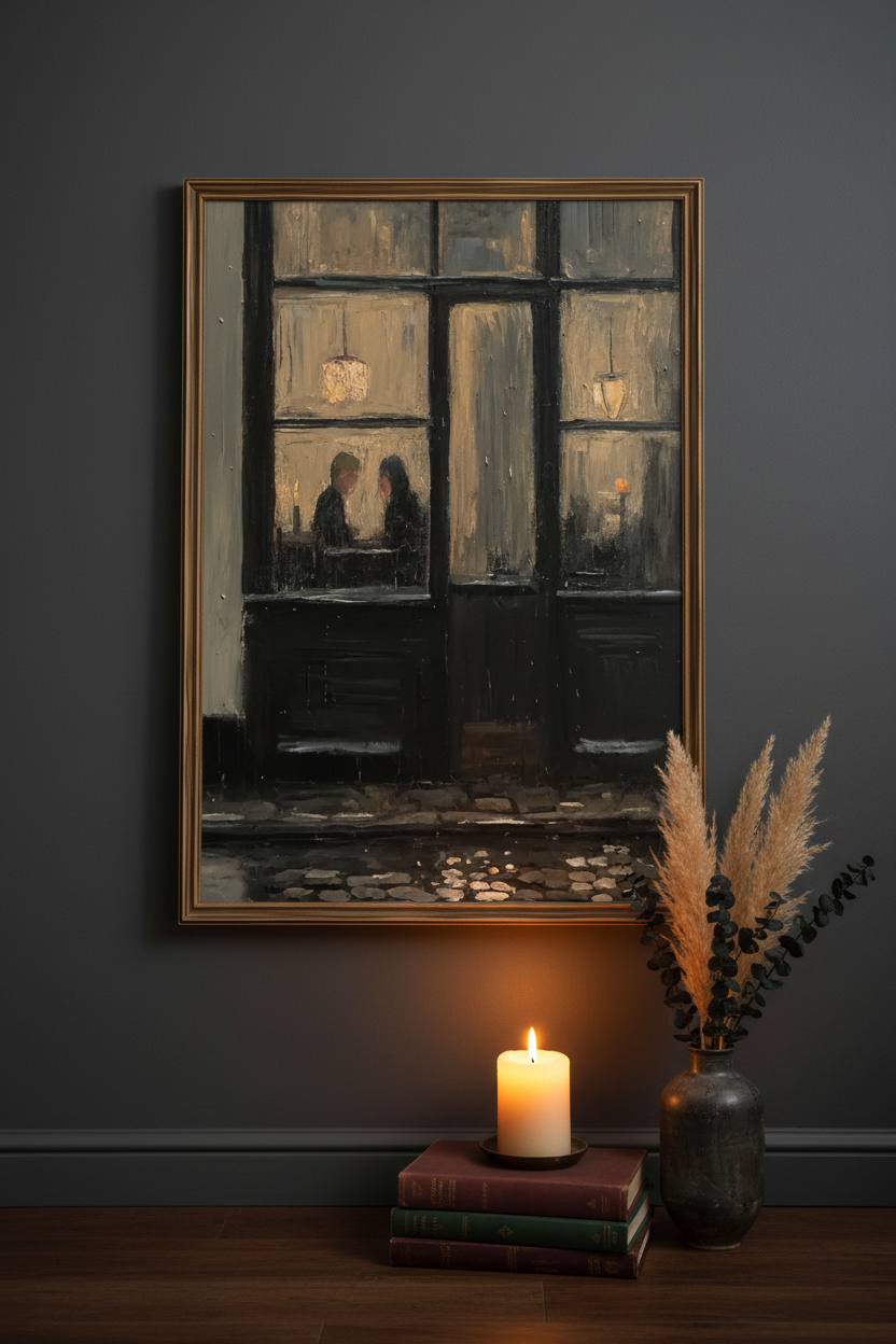 Nocna kawiarnia – plakat oparty o ścianę