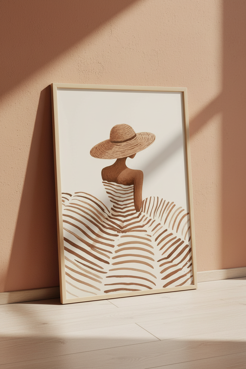 Plakat boho kobieta – mockup przy ścianie