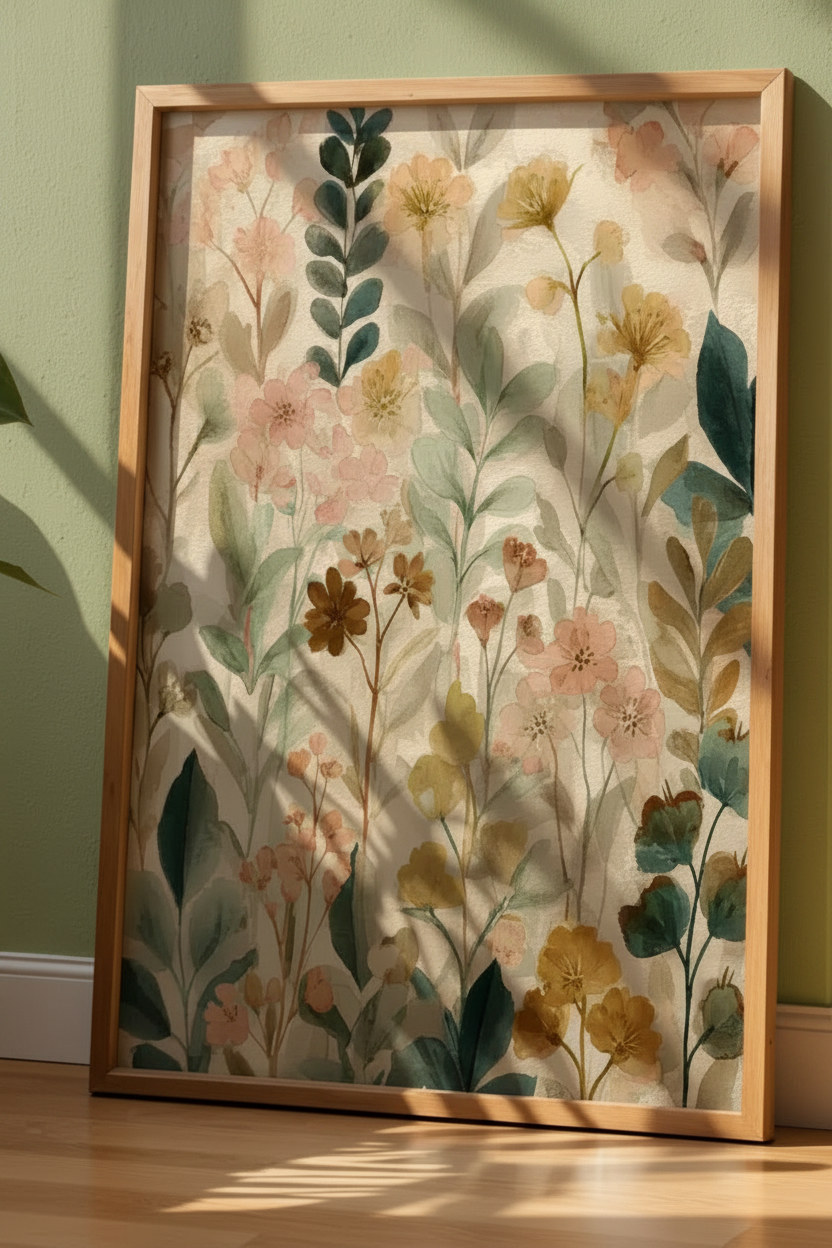 Plakat botaniczny – mockup przy ścianie