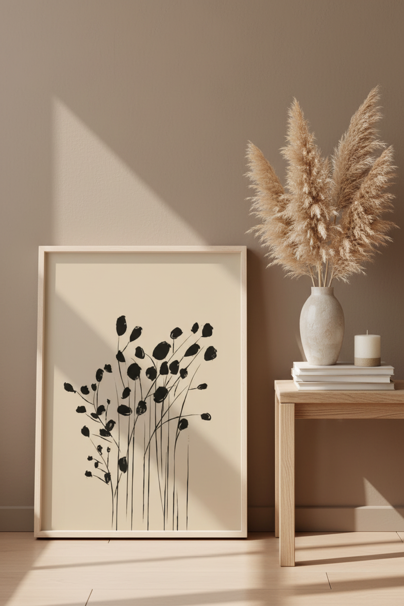 Plakat botaniczny – mockup przy ścianie