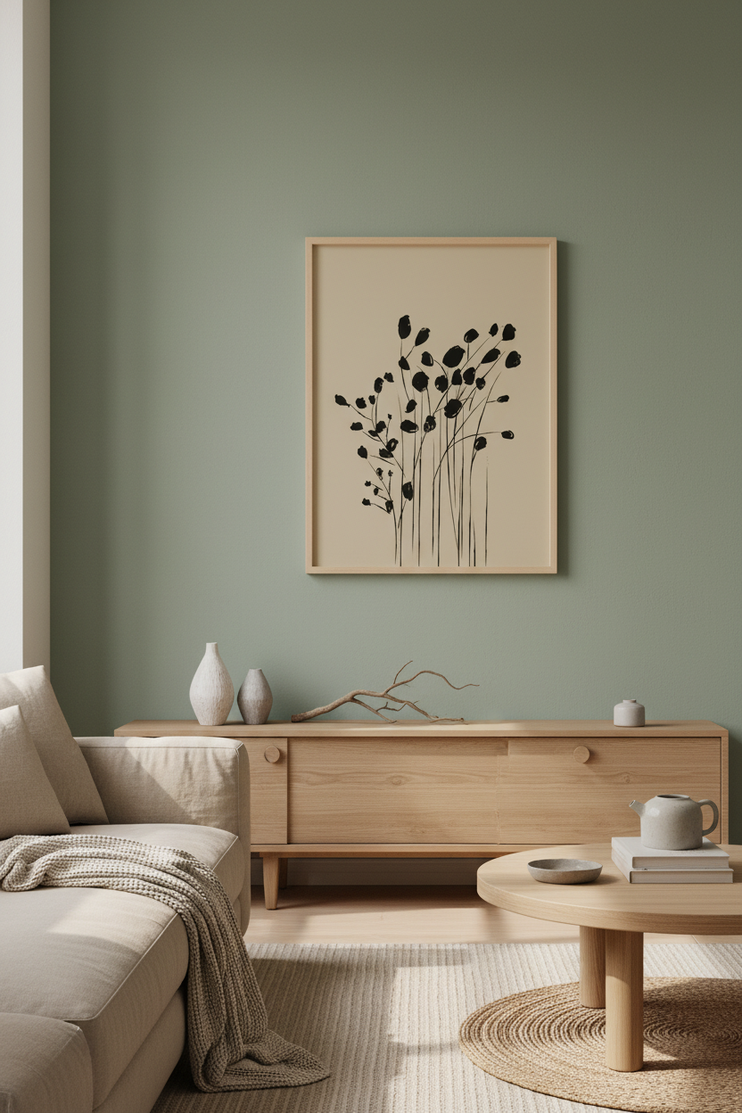 Plakat botaniczny – mockup salon Japandi