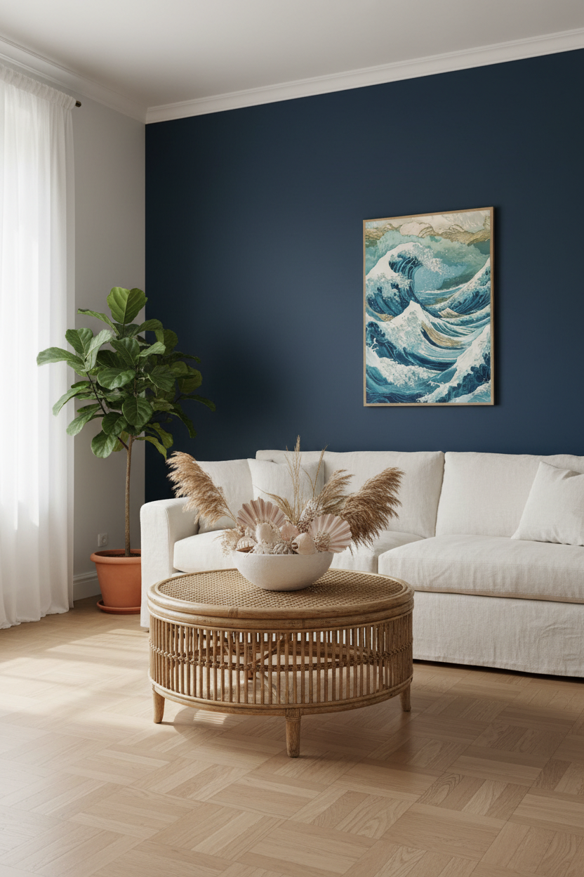 Plakat fala – mockup wnętrze coastal