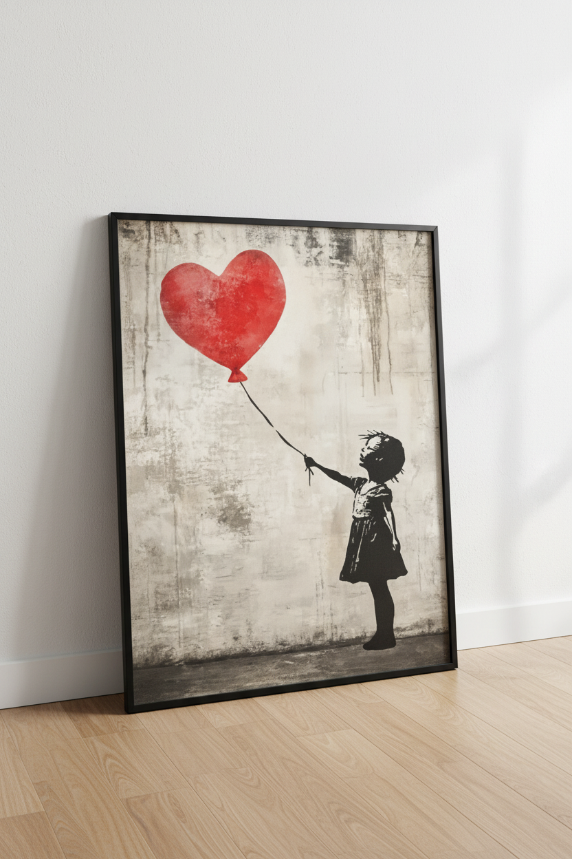 Plakat Girl with Balloon – czarna rama