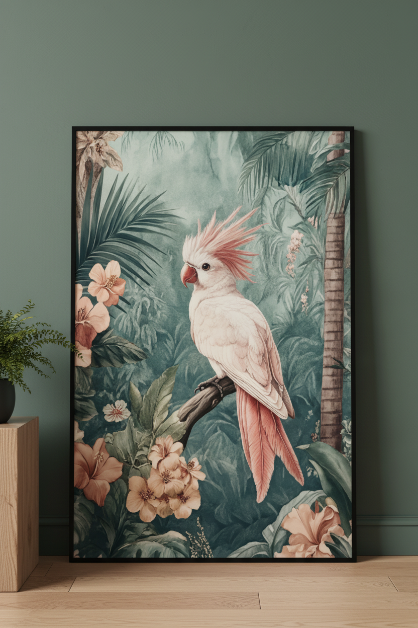 Plakat Kakadu – mockup przy ścianie
