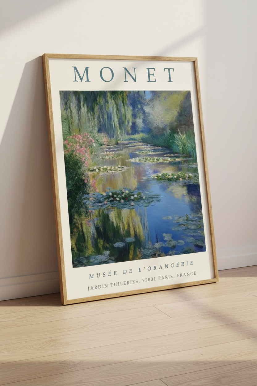 Plakat Monet Lilie – oparty o ścianę