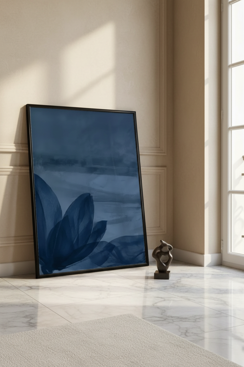 Plakat navy abstract – mockup przy ścianie
