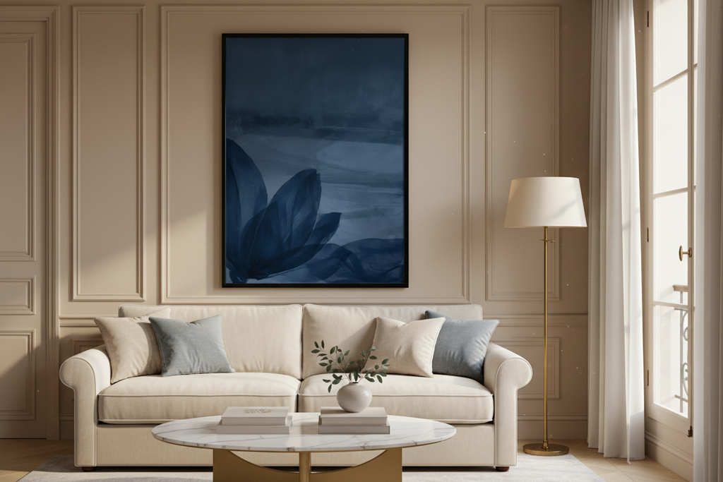 Plakat navy abstract – mockup wnętrze