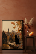 Plakat oparty o ścianę – Black Cat Autumn Town