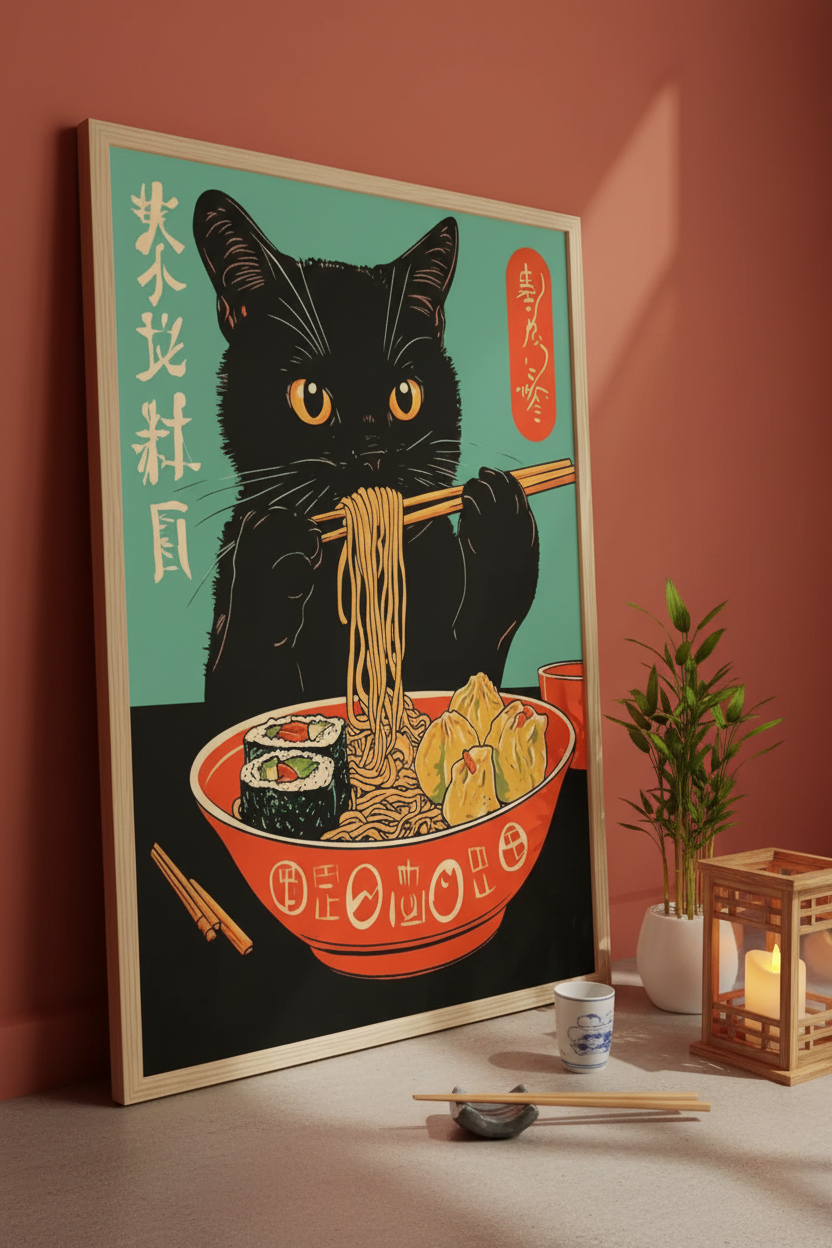 Plakat oparty o ścianę – Ramen Cat