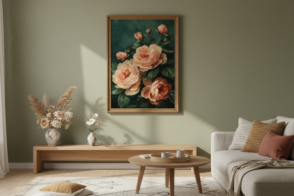 Plakat Peach Roses aranżacja wnętrza