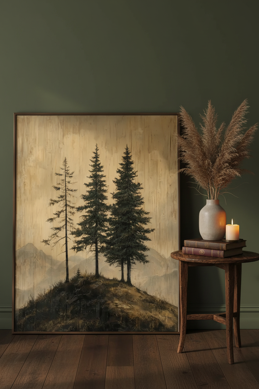 Plakat Pine Forest – mockup przy ścianie