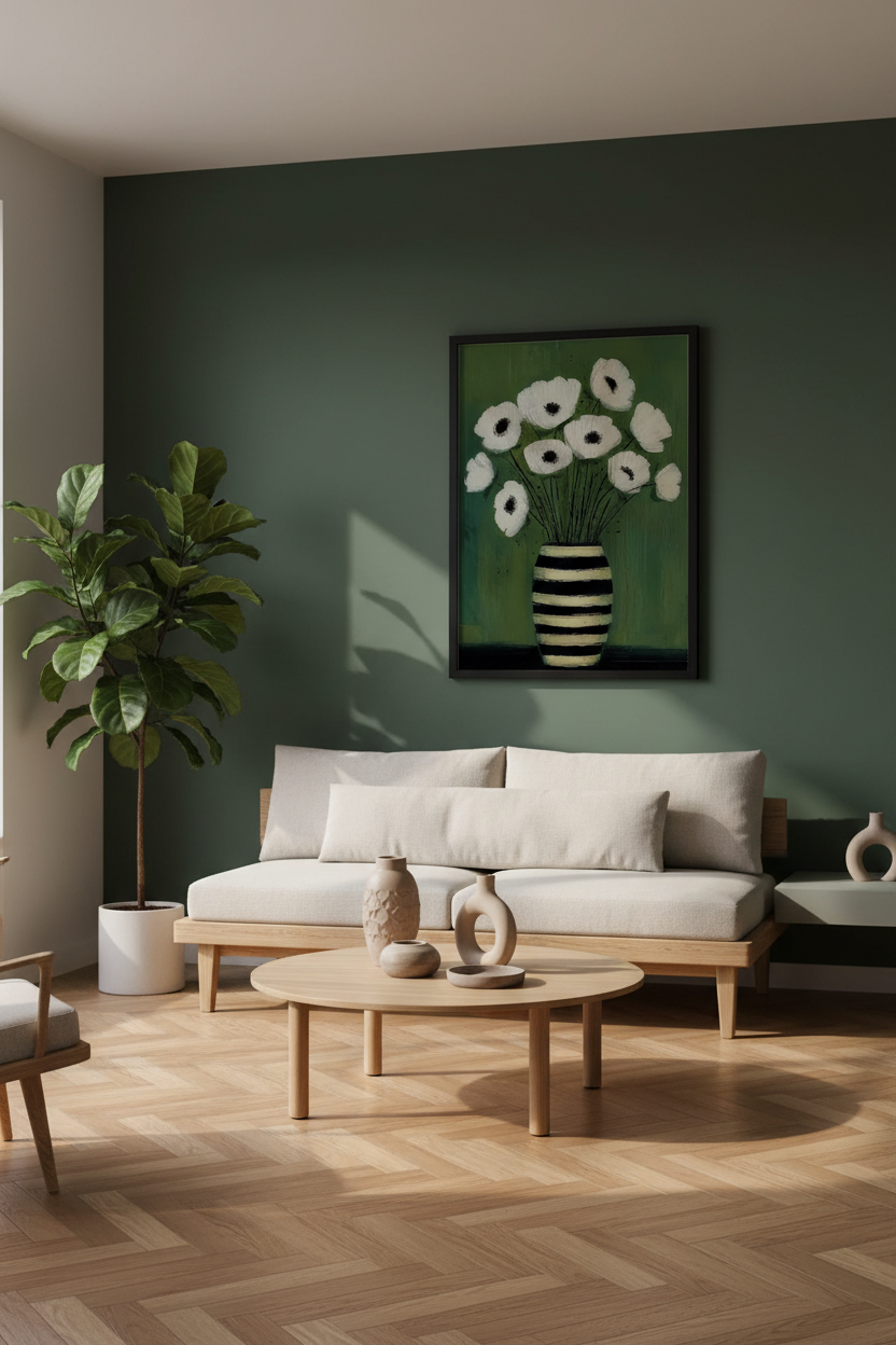 Plakat w aranżacji wnętrza – anemonki
