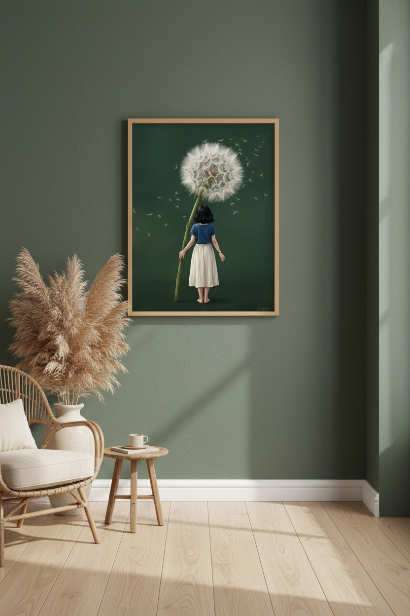 Plakat w aranżacji wnętrza – Dandelion Girl