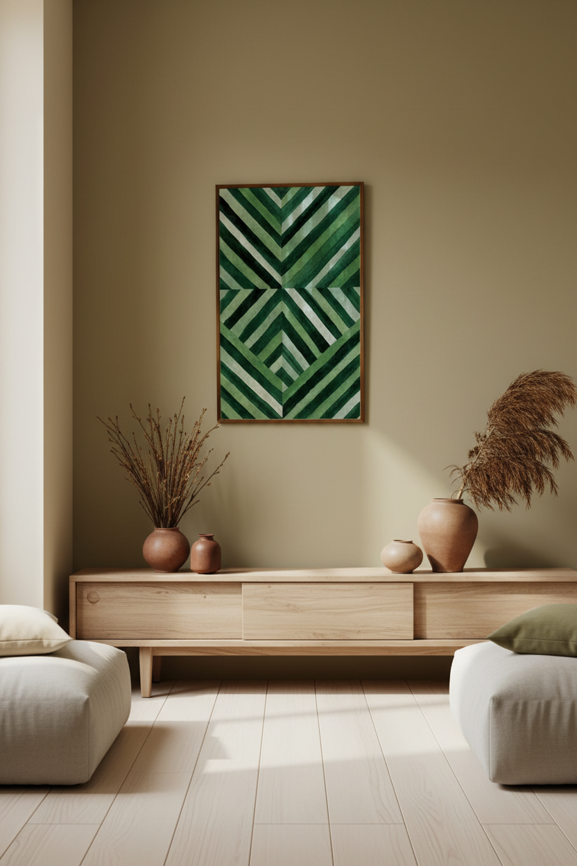 Plakat w aranżacji wnętrza – Green Geometric