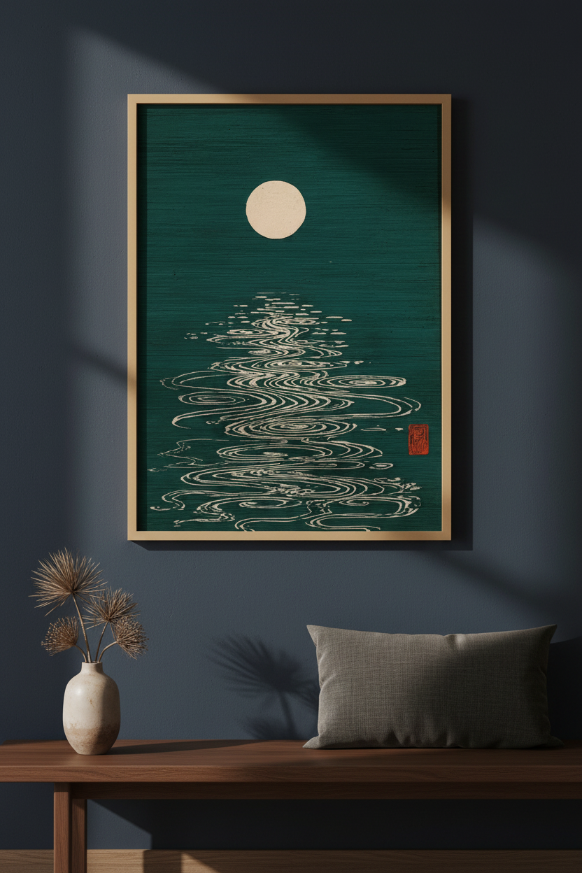 Plakat Moonlit Waters – Księżyc nad Wodą | Japońska Dekoracja Ścienna