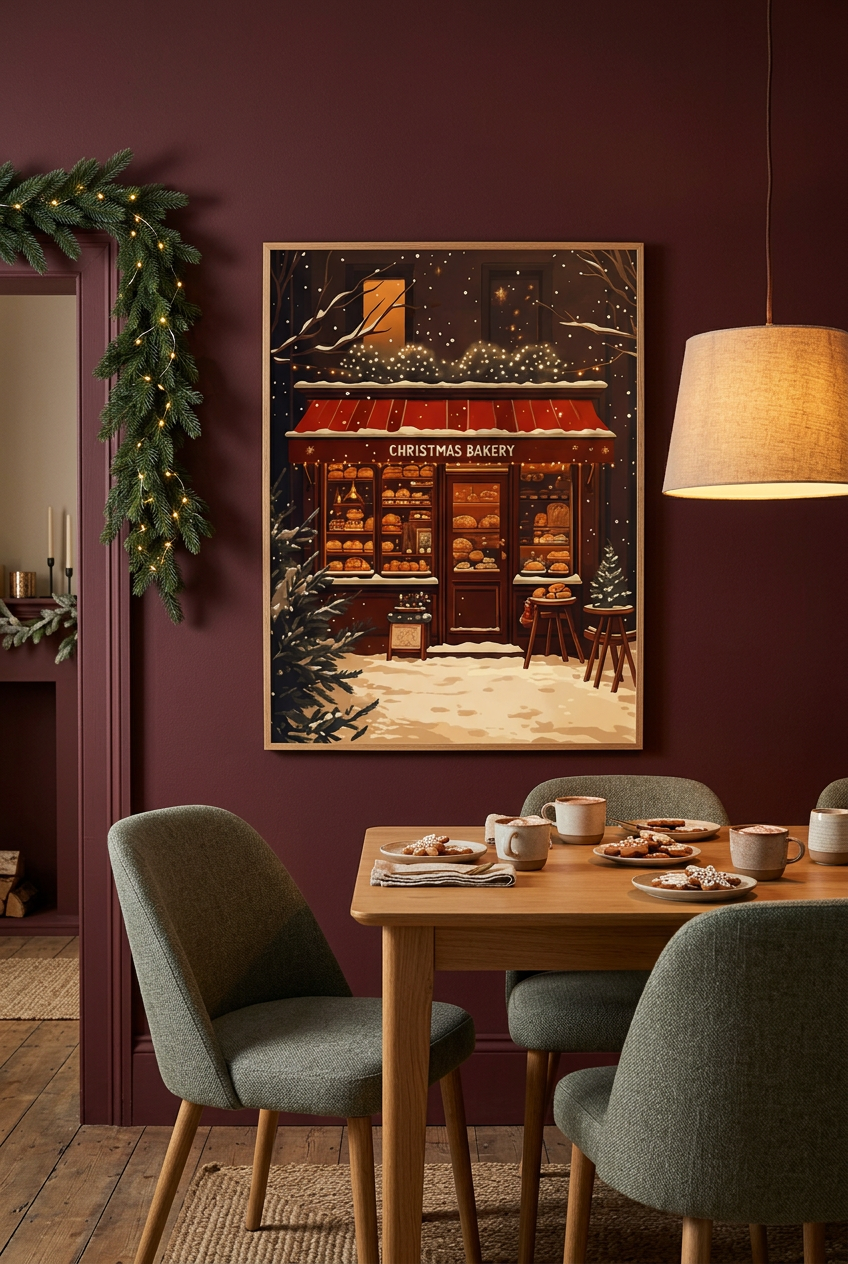 Plakat w przytulnej świątecznej jadalni