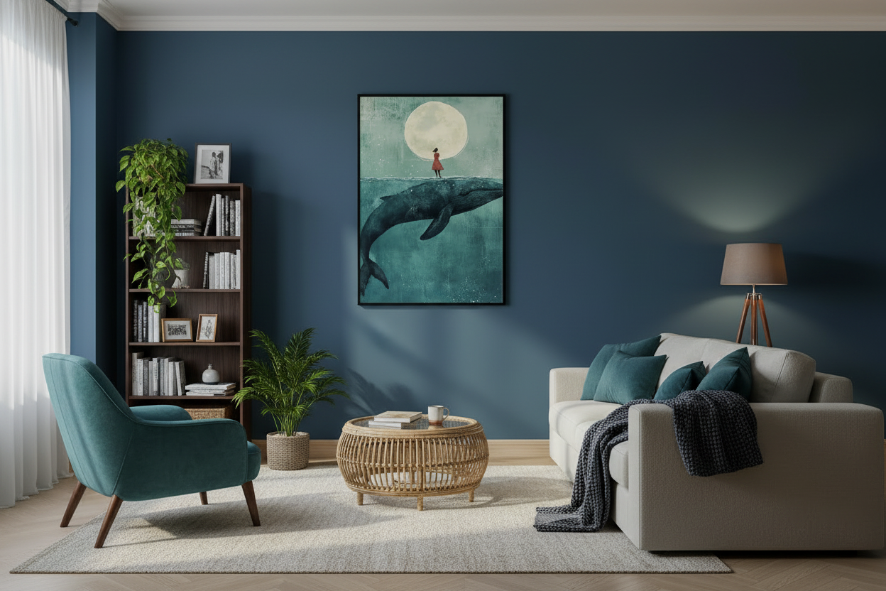 Plakat Whale & Moon – inne ustawienie mebli