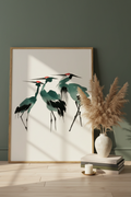 Plakat z żurawiami – mockup przy ścianie