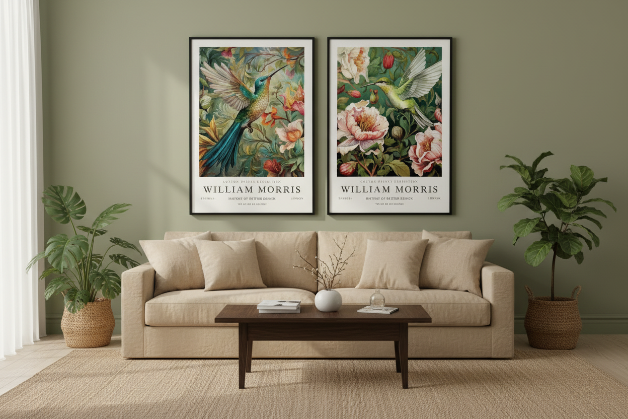 Plakaty William Morris – aranżacja salonu v2