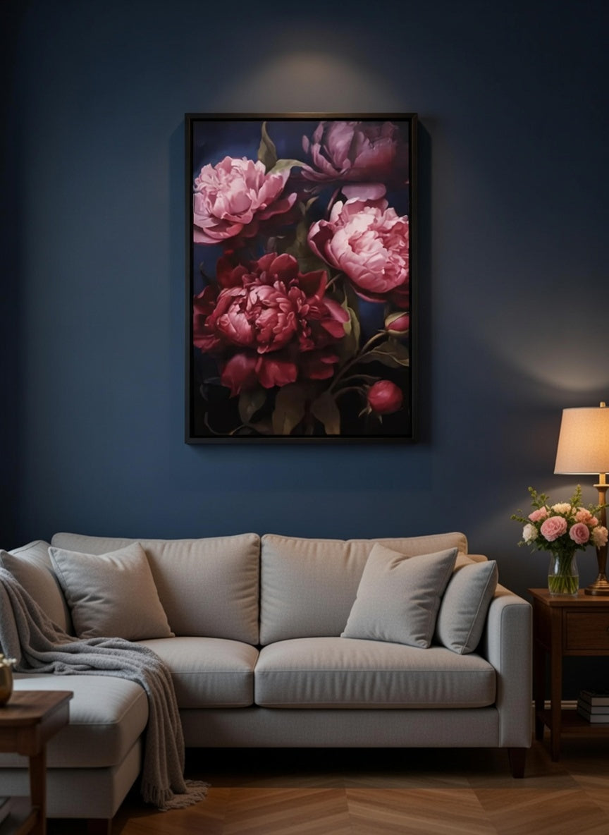 Plakat Dark Peonies – Ciemne Piwonie | Dark Floral Moody Botanical Dutch Masters Dekoracja Ścienna