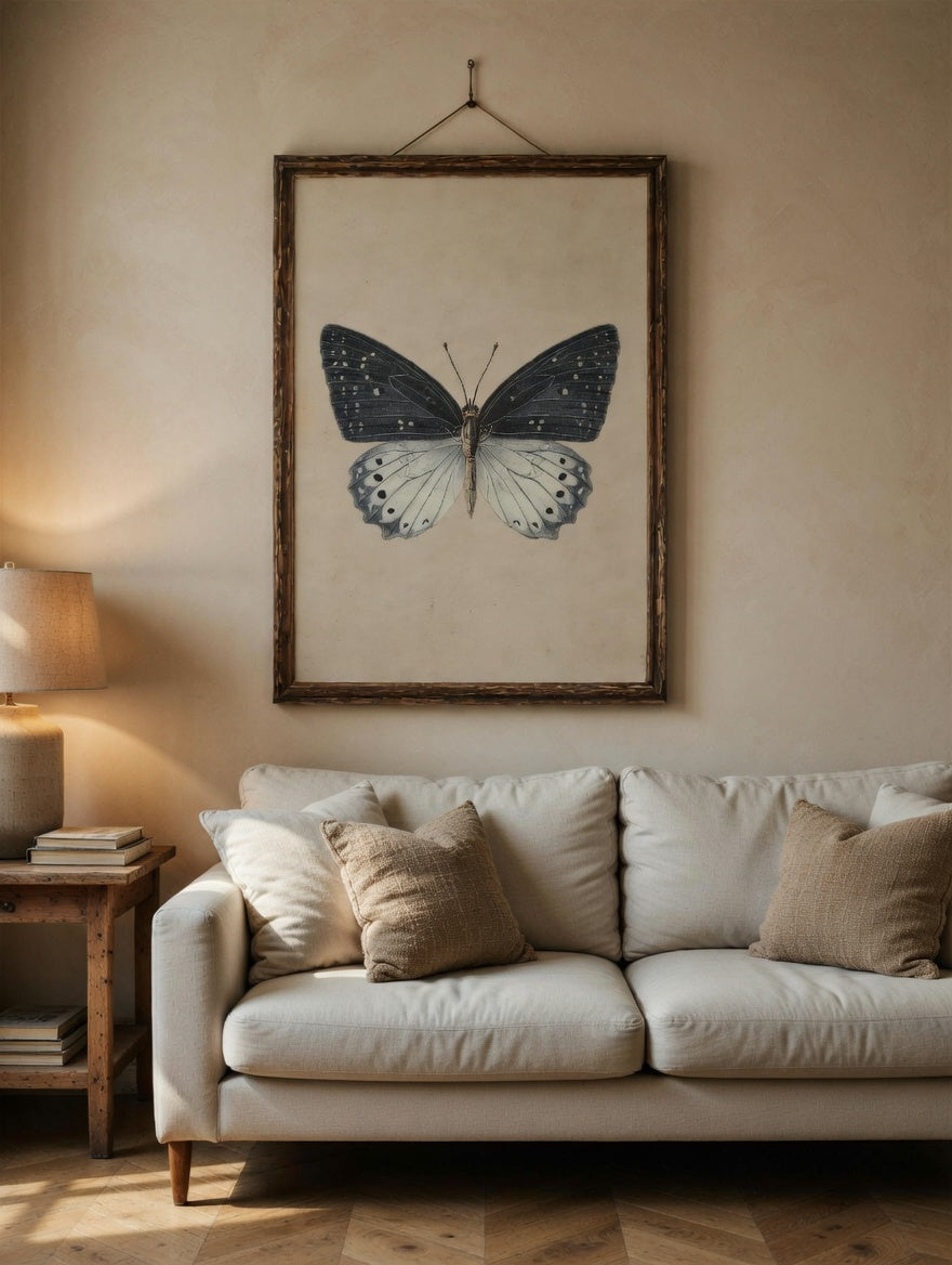 Plakat Grey Beige Butterfly – Motyl Entomologiczny Vintage | Minimalistyczna Dekoracja Ścienna