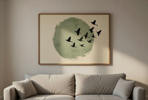 Plakat Black Birds Touch The Sun – Ptaki w Locie | Minimalistyczna Japandi Dekoracja Ścienna