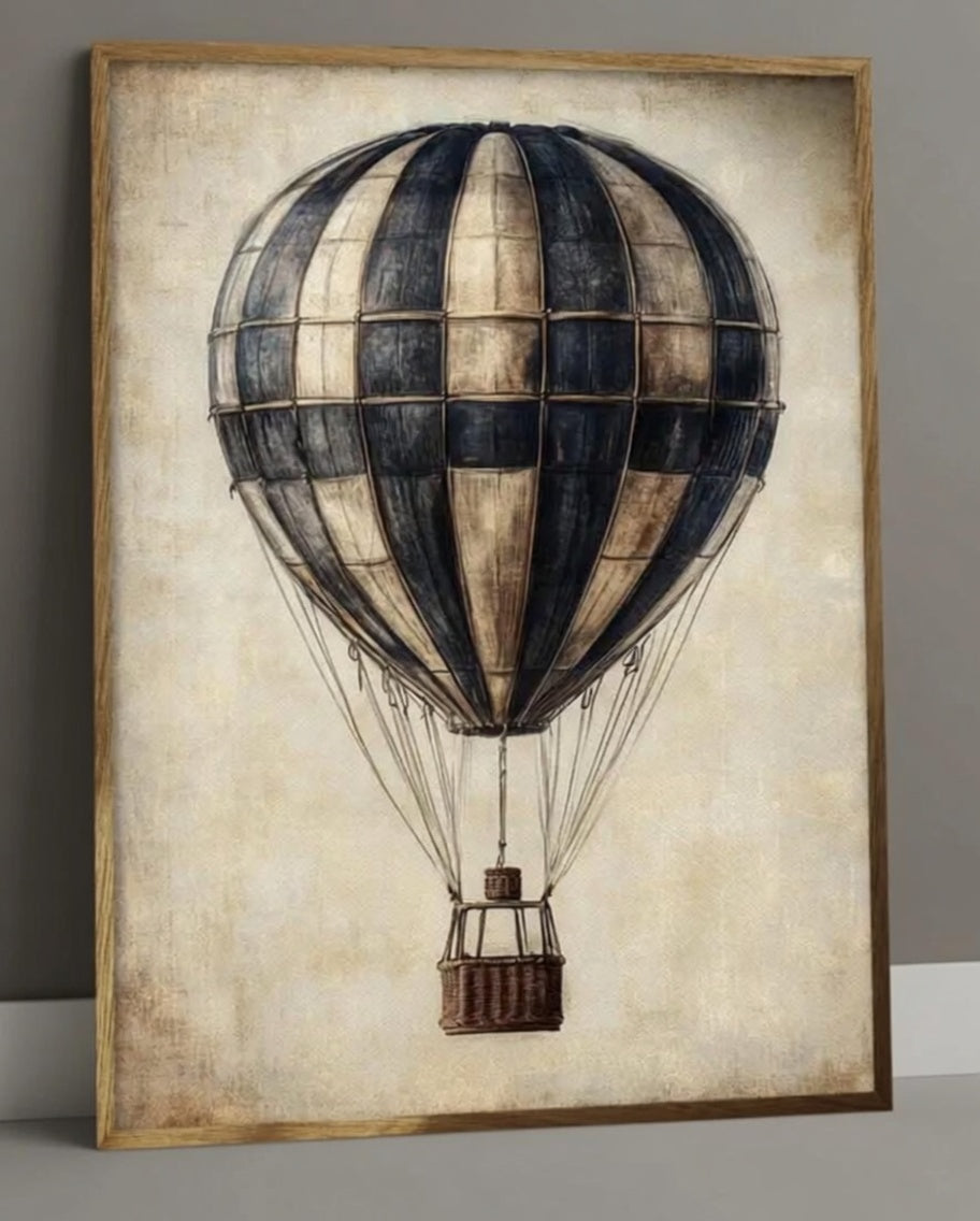 Plakat Vintage Hot Air Balloon – Balon na Ogrzane Powietrze | Vintage Travel Retro Dekoracja Ścienna