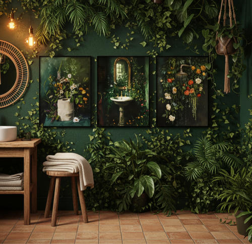 Plakat Botanical Bathroom Set – Mroczna Botanika | Zestaw 3 Plakatów Łazienkowych Dekoracja Ścienna