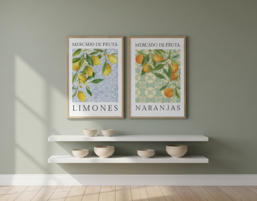 Plakat Zestaw Mercado de Fruta – Limones & Naranjas | Botaniczny Duet Śródziemnomorski | Dekoracja Ścienna