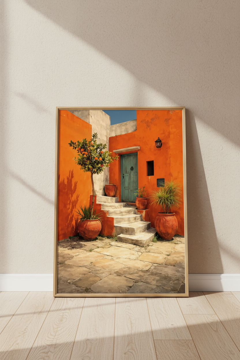 Plakat Mediterranean Courtyard – Śródziemnomorskie Patio | Boho Travel Dekoracja Ścienna