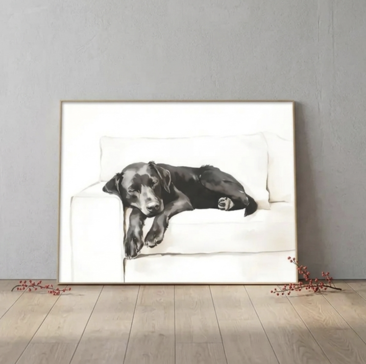 Plakat Sleeping Labrador – Śpiący Pies Akwarela | Minimalist Dog Art Dekoracja Ścienna