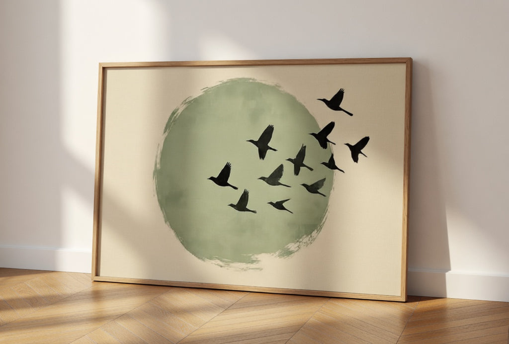 Plakat Black Birds Touch The Sun – Ptaki w Locie | Minimalistyczna Japandi Dekoracja Ścienna