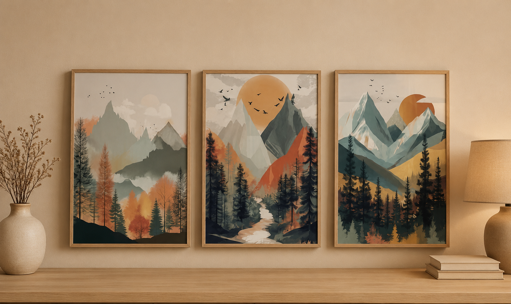 Plakat Autumn Mountain Forest – Górski Pejzaż Jesienny | Boho Landscape Dekoracja Ścienna