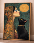 Plakat Woman with Black Cat – Kobieta z Czarnym Kotem | Art Nouveau Klimt Dark Luxury Dekoracja Ścienna