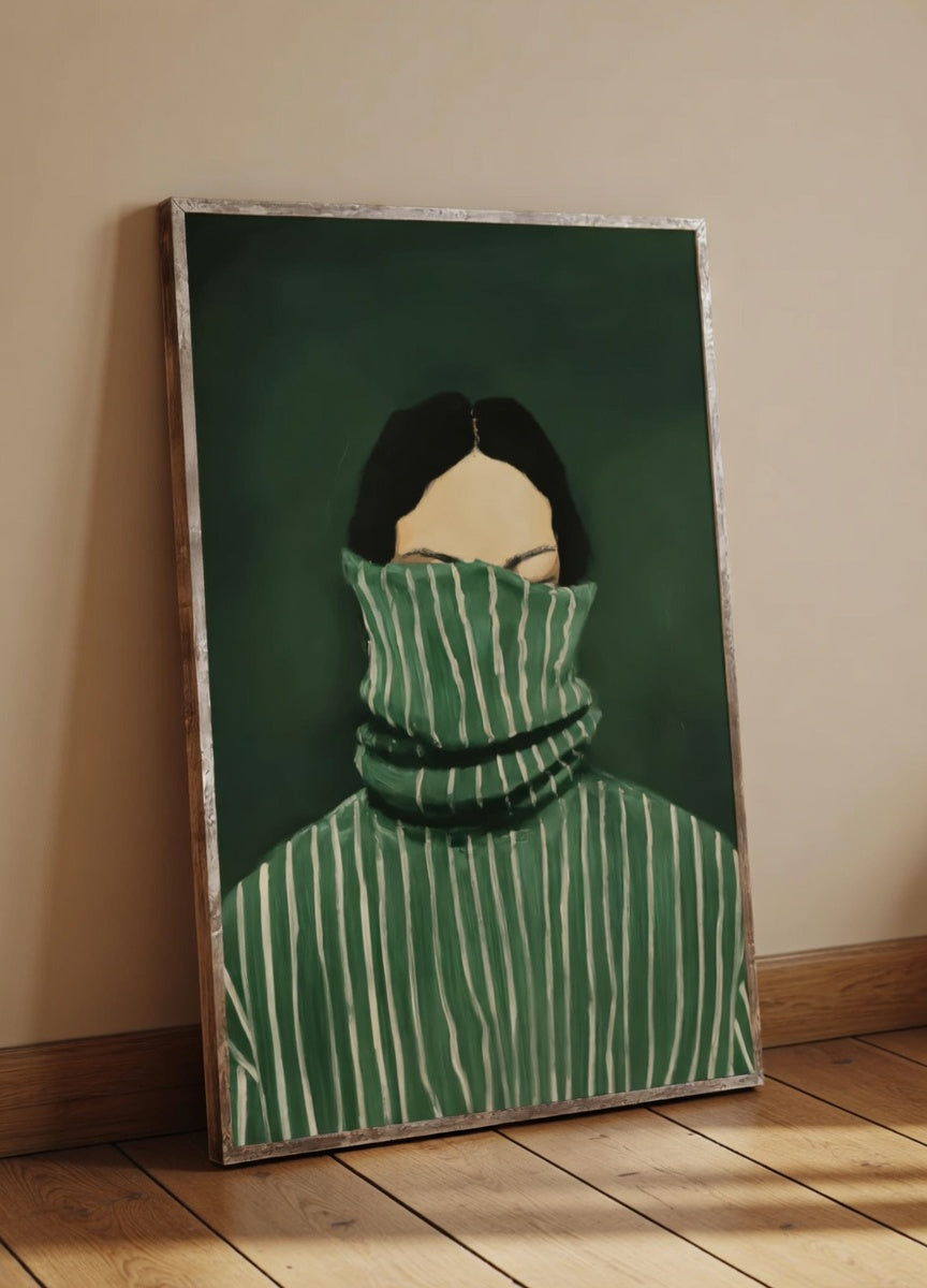 Plakat Green Turtleneck – Kobieta w Zielonym Swetrze | Editorial Quiet Luxury Dekoracja Ścienna