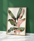 Plakat Pink Banana Leaves – Liście Bananowca Akwarela | Tropical Minimalism Dekoracja Ścienna