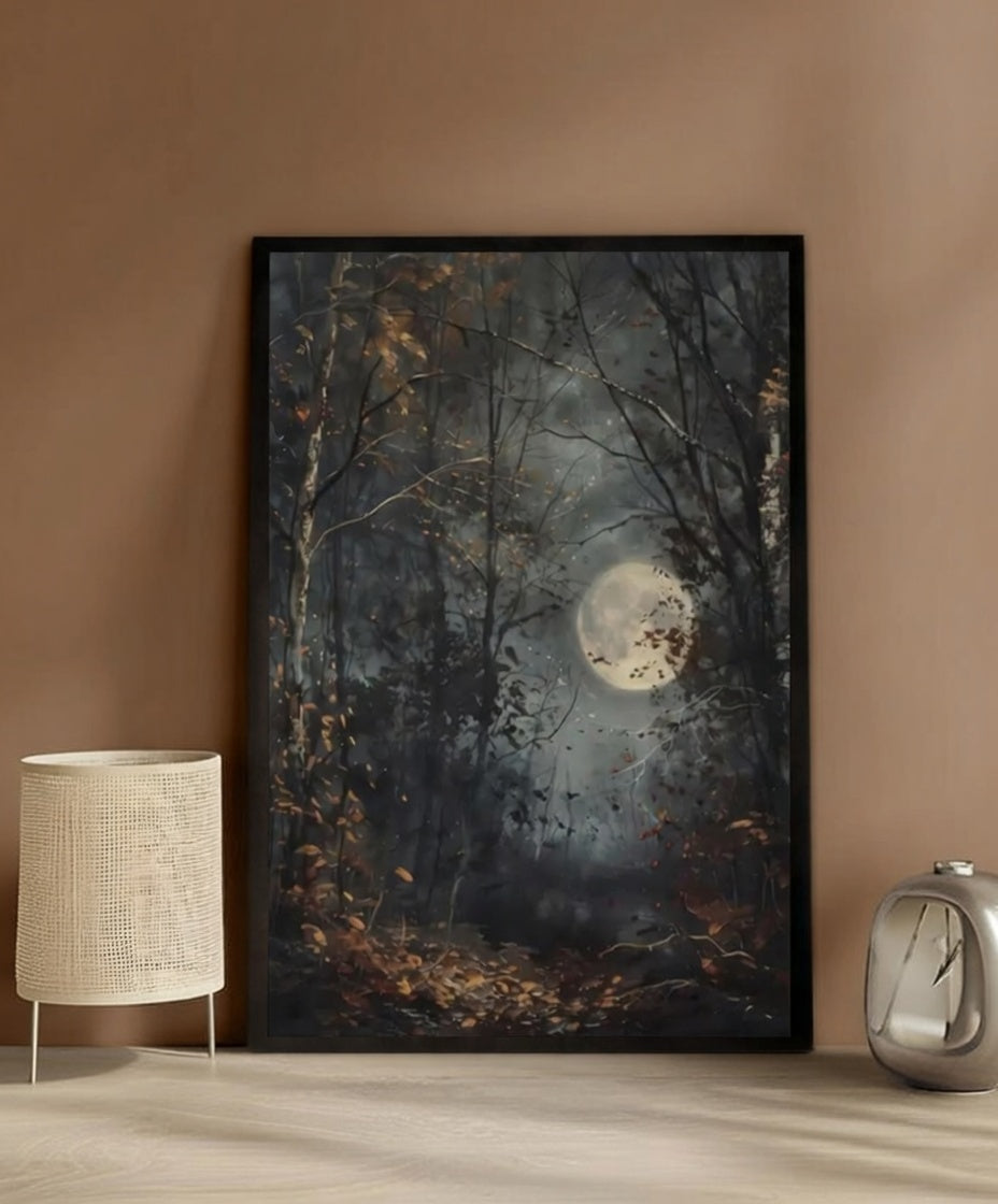 Plakat Moonlit Forest – Księżycowy Las w Mroku | Dark Romantic Vintage Dekoracja Ścienna